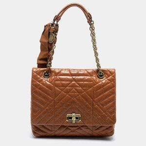 Lanvin Brown Quilted Leather Happy Shoulder Bag Caramel Brown